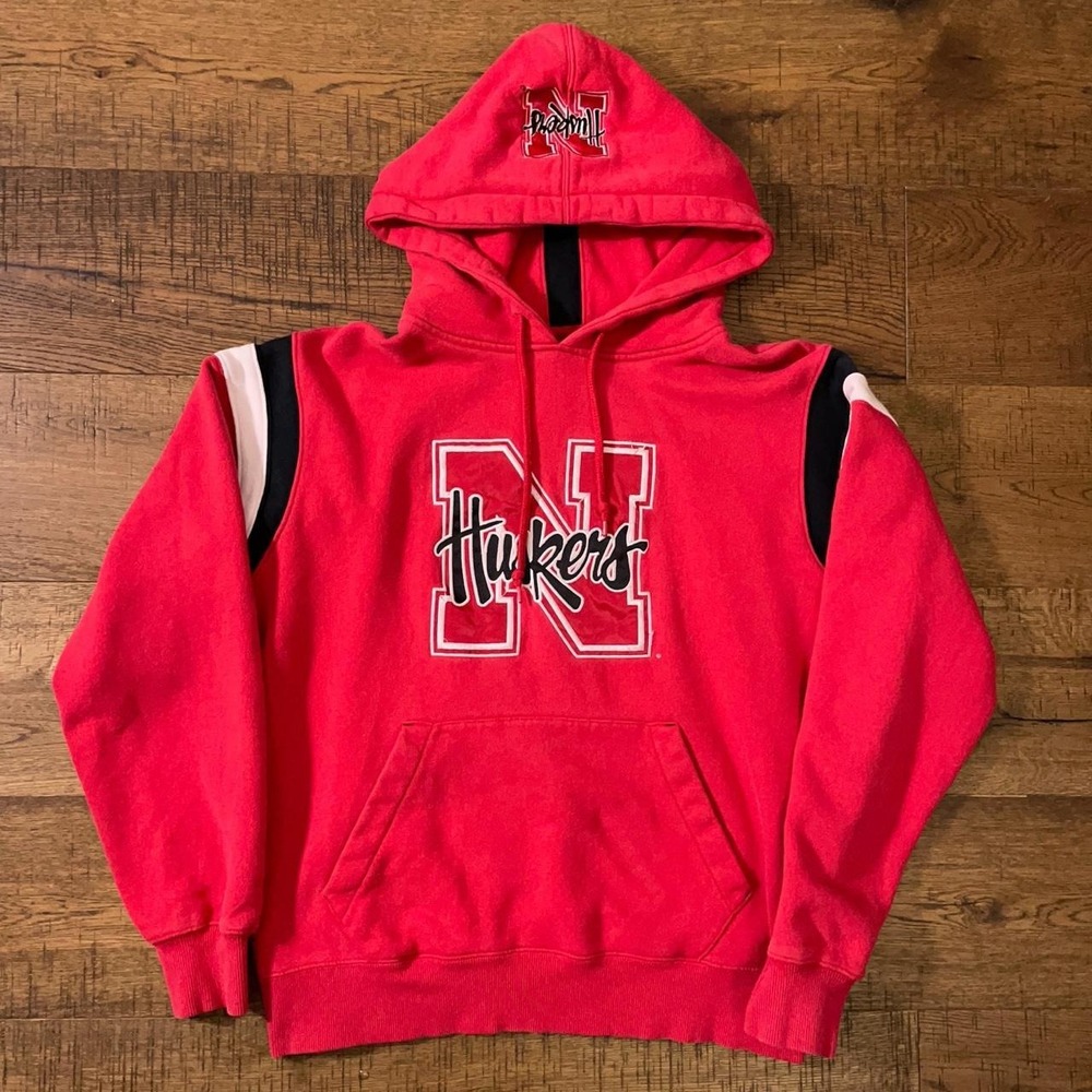 Champion Hoodie Mens Medium Red Vintage Nebraska Huskers Collegiate Sports Sweat